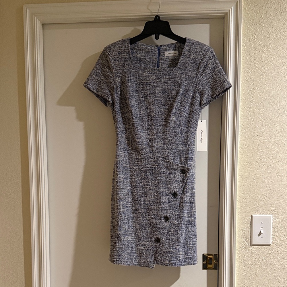 Calvin Klein Blue Tweed Mini Dress